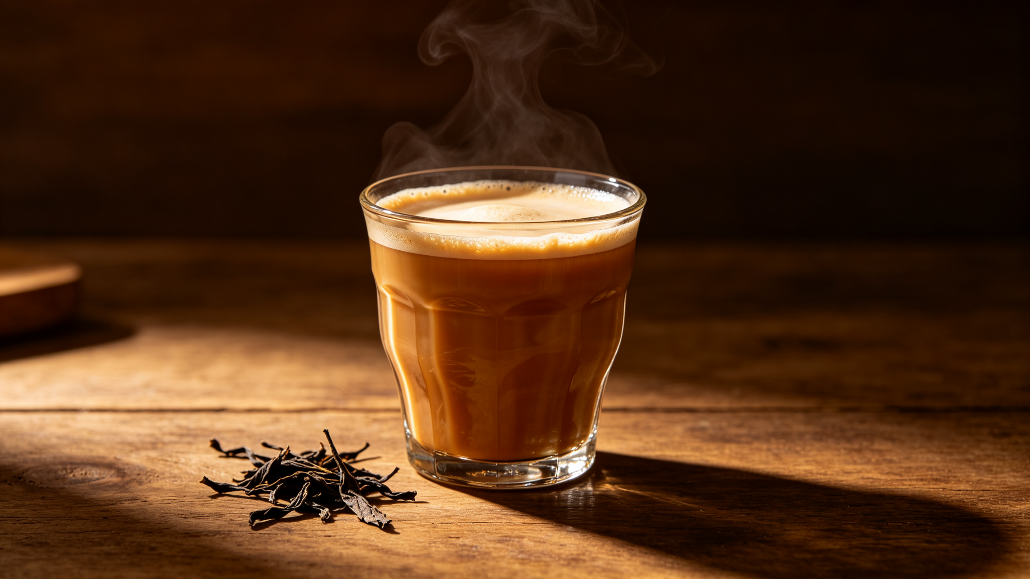 琥珀色奶茶与干茶叶